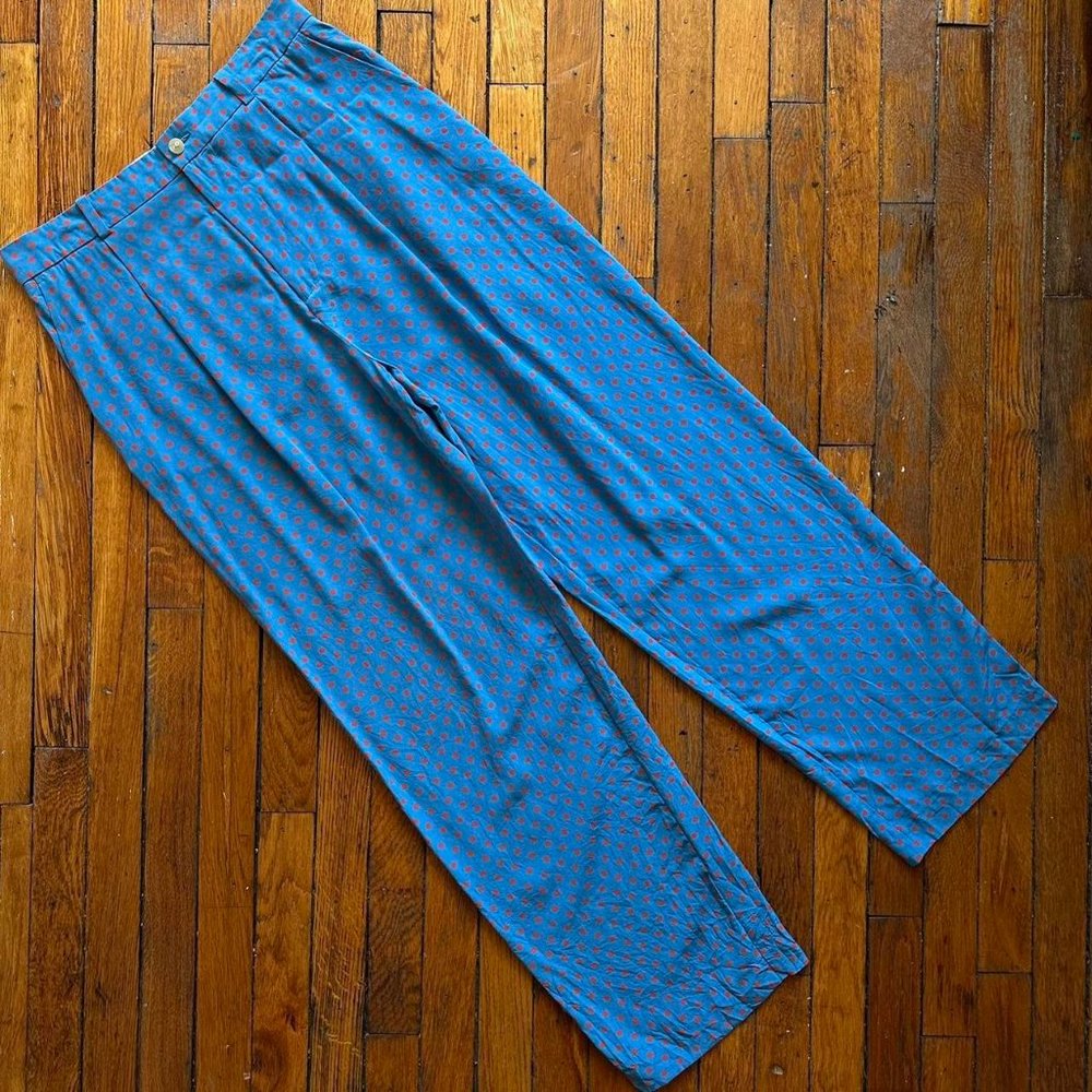 Joseph Riska Laura Spot Silk Toile Women's Blue Orange Polka Dot‎ Trousers Pants